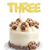 1 PCS Three Cake Topper Gold Glitter Dog Paw 3 Years Old Birthday Cake Pick Decorations for Puppy Dog Let's Pawty for Kids Boys