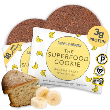 Love + Chew Soft Baked Protein Cookies, Gluten Free | (18) Count Banana Bread Minis | Vegan, Paleo, Non Gmo And Packed With Supe