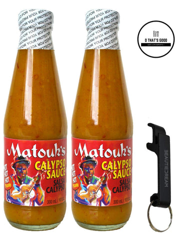 Matouks Calypso Sauce 10-Ounce Bottles (Pack of 2) with Keychain Bottle Opener in Sealed O Thats Good Packaging (Pack of 2)