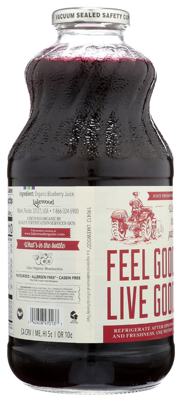 Lakewood Organic Pure Juice, Blueberry, 32 Fl Oz, Pack of 1