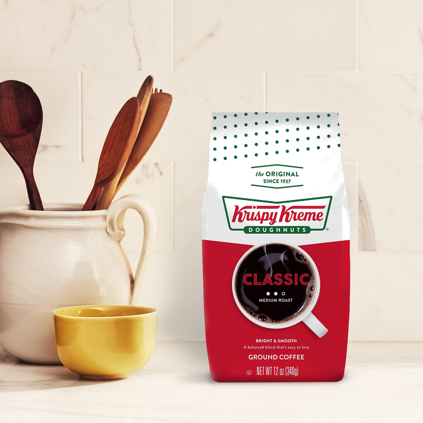 Krispy Kreme Doughnuts, Classic, Ground Coffee, Medium Roast, Bagged 12Oz