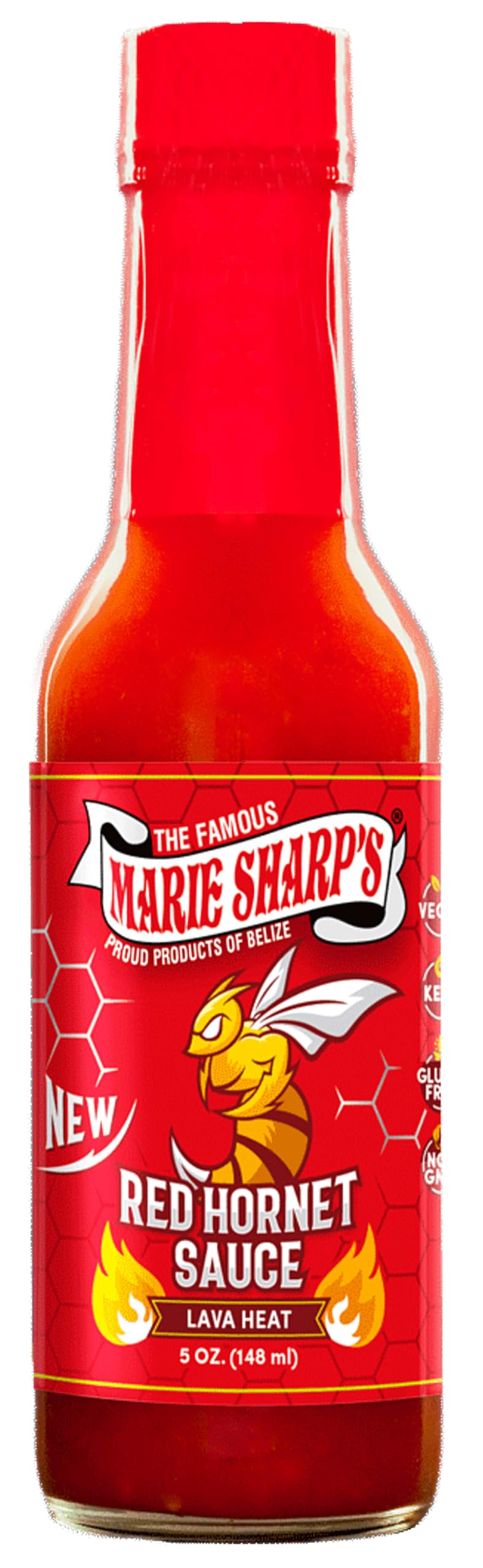 Marie Sharps Red Hornet Hot Sauce 5 Oz | Extra Hot Habanero & Trinidad Scorpion Pepper Blend | All Natural Belizean Sauce