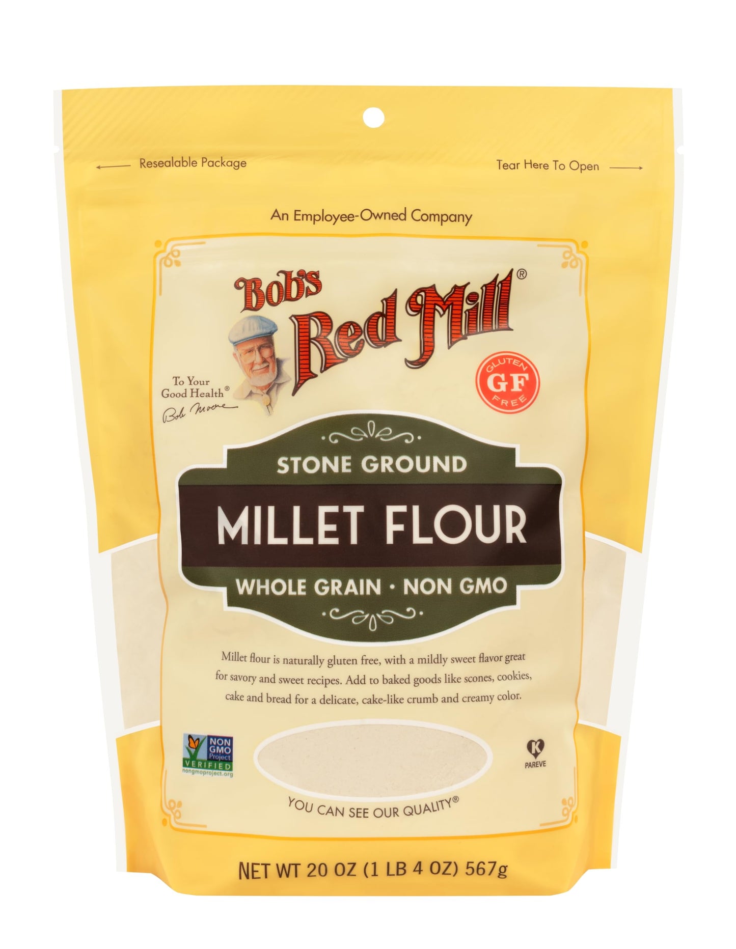 Bob s Red Mill Stone Ground Whole Grain, Millet Flour, 20 Ounce (Pack of 4)
