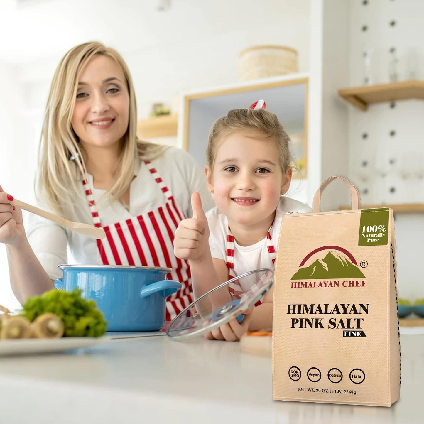 Himalayan Chef Himalayan Pink Salt, Kosher Certified Fine Grains, Non-GMO, Seasoning Salt, 100% Pure and Vegan with 84 Trace Min