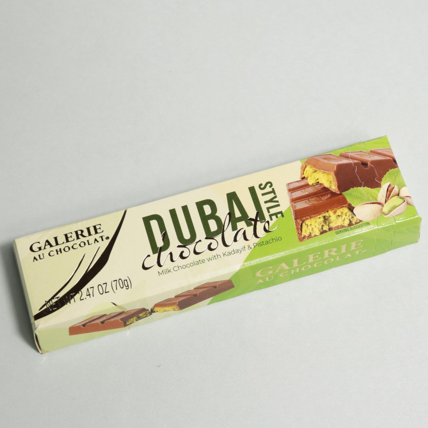 Dubai Chocolate Bar, Milk Chocolate With Pistachio And Kadayif Filling, Gourmet Candy Gift, 2.47 Ounces
