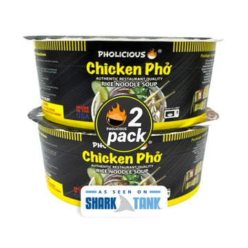Pholicious Instant Chicken Pho, Authentic Vietnamese Rice Noodle Soup Kit With Spices & Broth Mix, Ramen Noodles Alternative, Qu