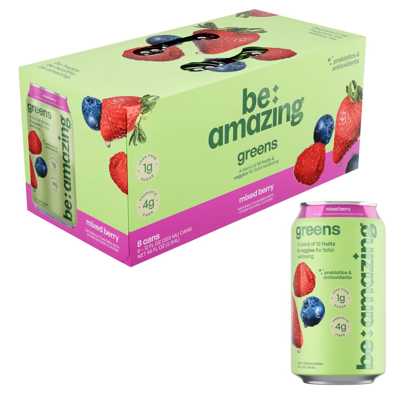 BEAM Be Amazing Greens Mixed Berry Super Greens 12 oz Cans (8 Pack)