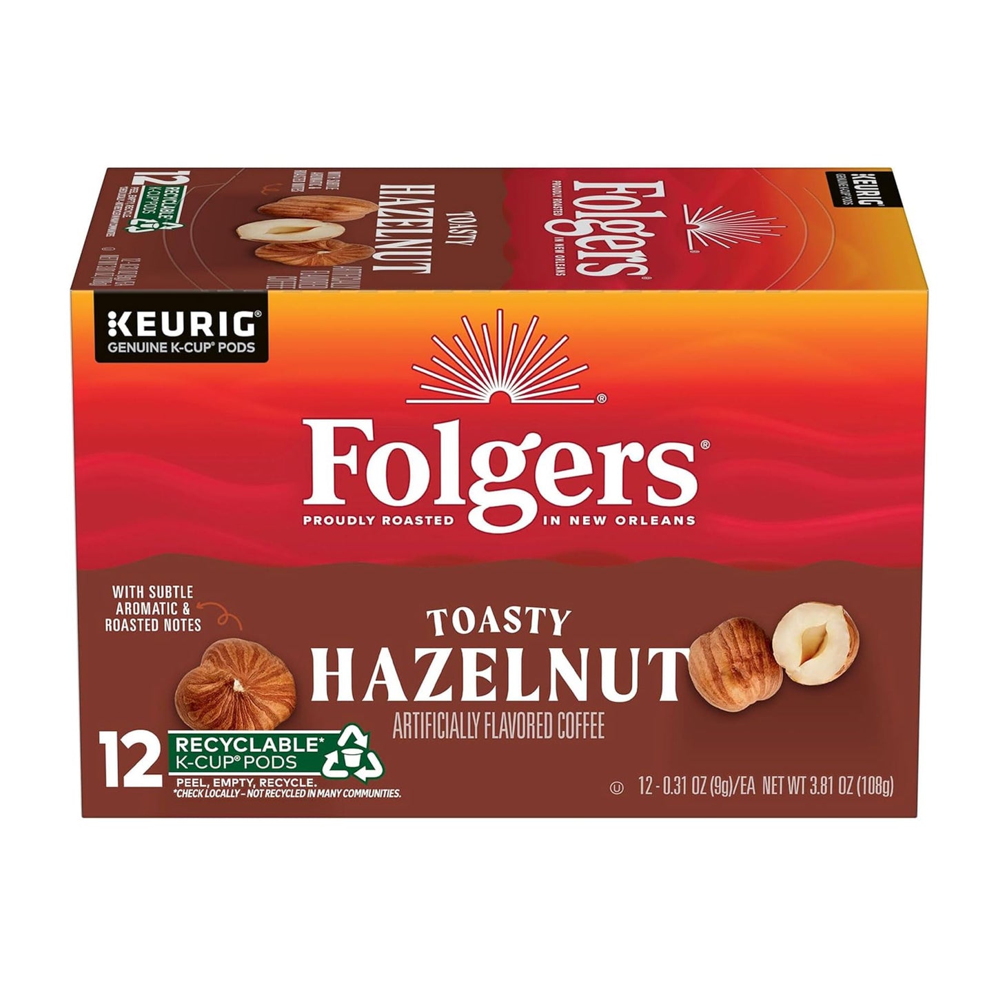Folgers Toasty Hazelnut Flavored Coffee, 12 Keurig K-Cup Pods