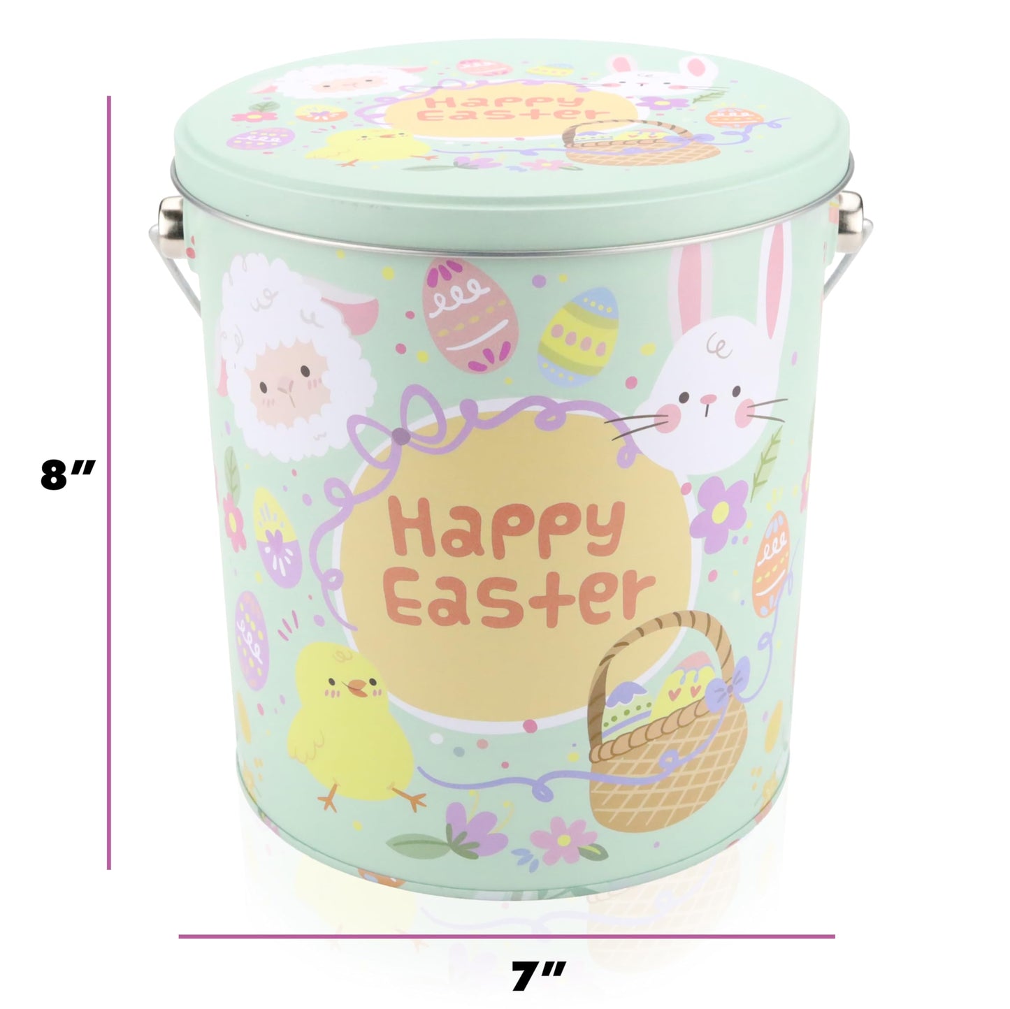 Easter Snack Green Tin Basket (46 Count) Filled With Candy, Treats And Bunny, Great Package For Family, Friends, Kids, Boys And