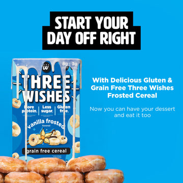 Plant-Based And Vegan Breakfast Cereal By Three Wishes - Frosted, 4 Pack - More Protein And Less Sugar Snack - Gluten-Free, Grai