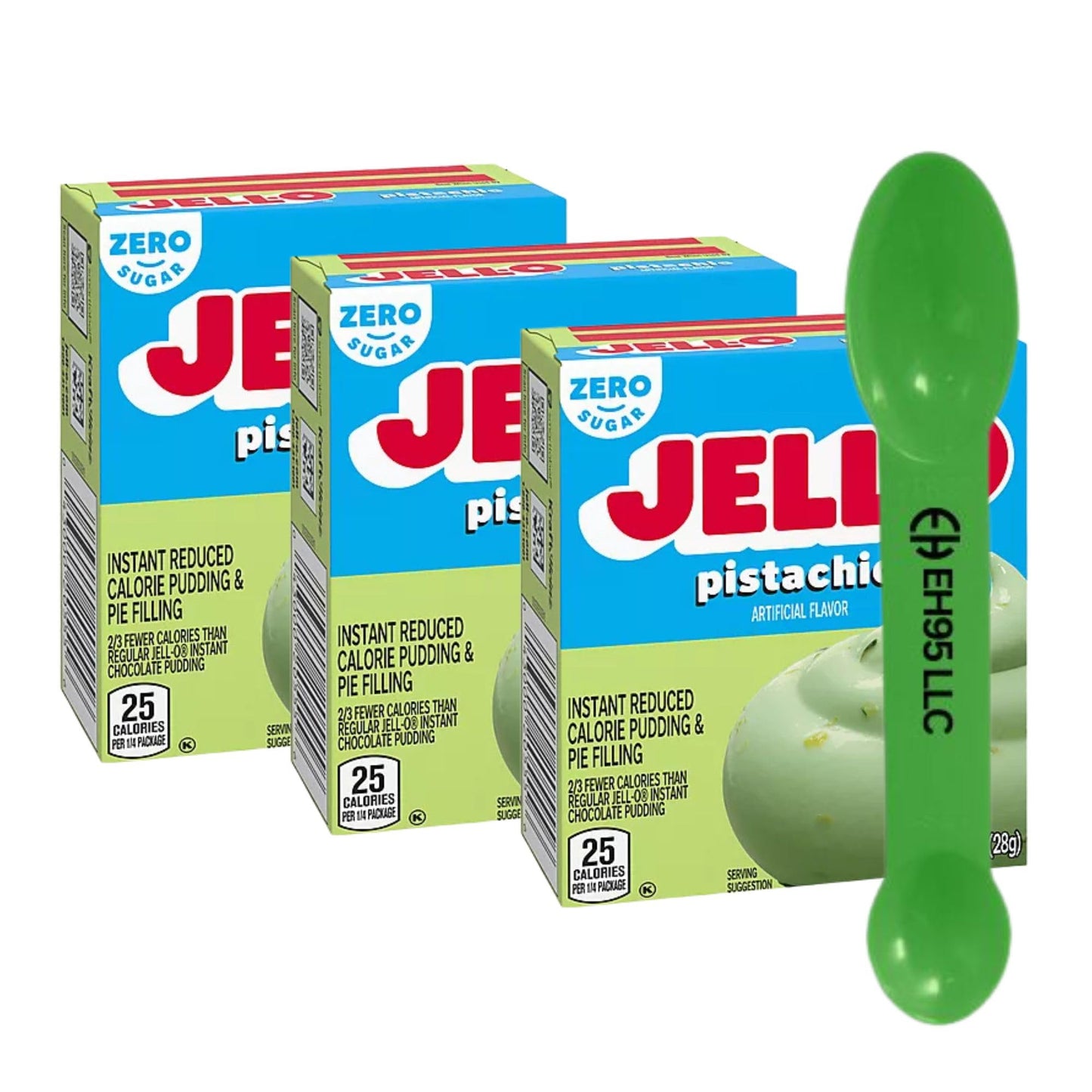(Pack of 3) Jello Pistachio Instant Reduce Calorie Pudding & Pie Filling Mix 1 oz - 2 in 1 Measuring Spoon Included