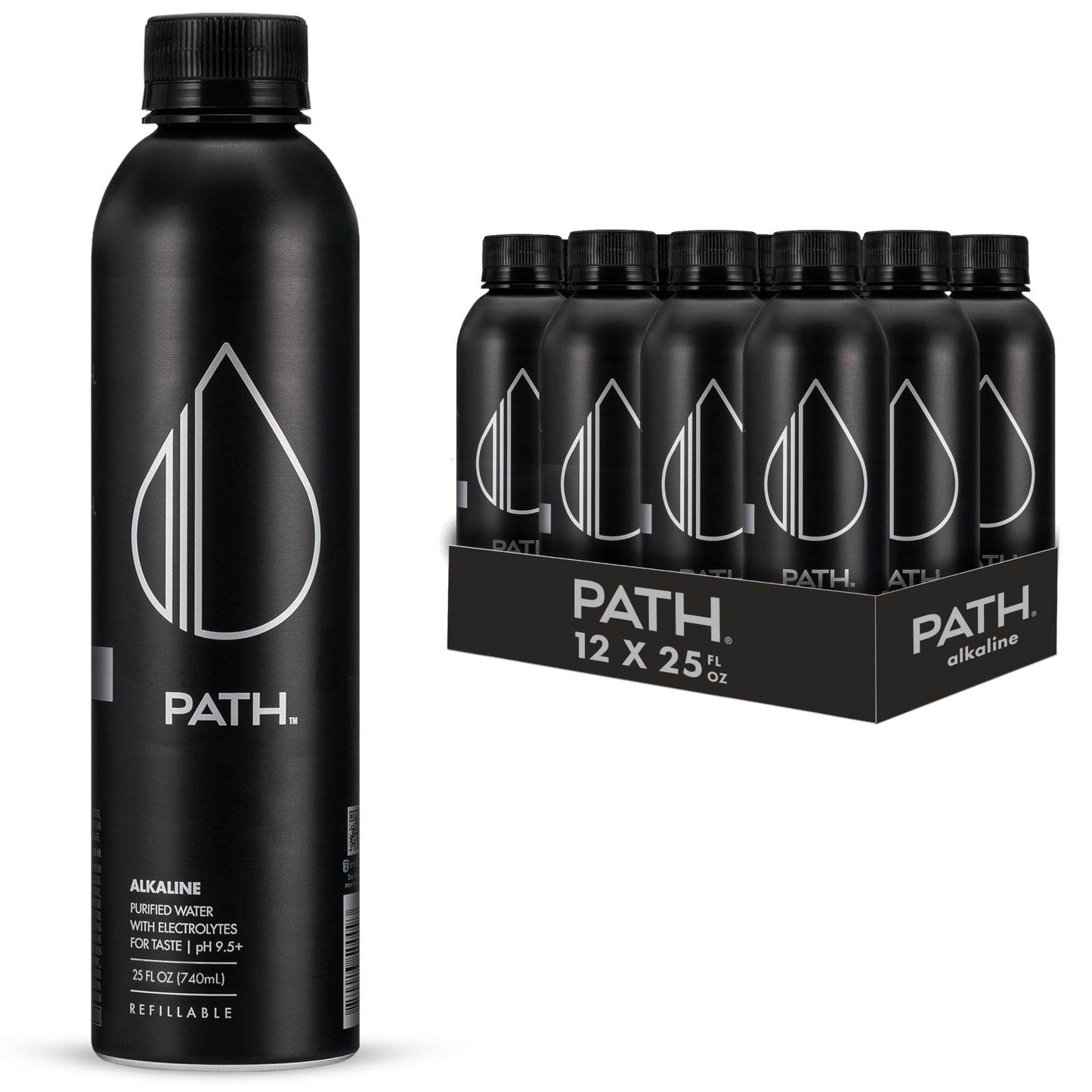 PATHWATER Alkaline Bottled Water - 9.5 pH - BPA-Free Aluminum Bottle - 25 fl oz (Pack of 12)
