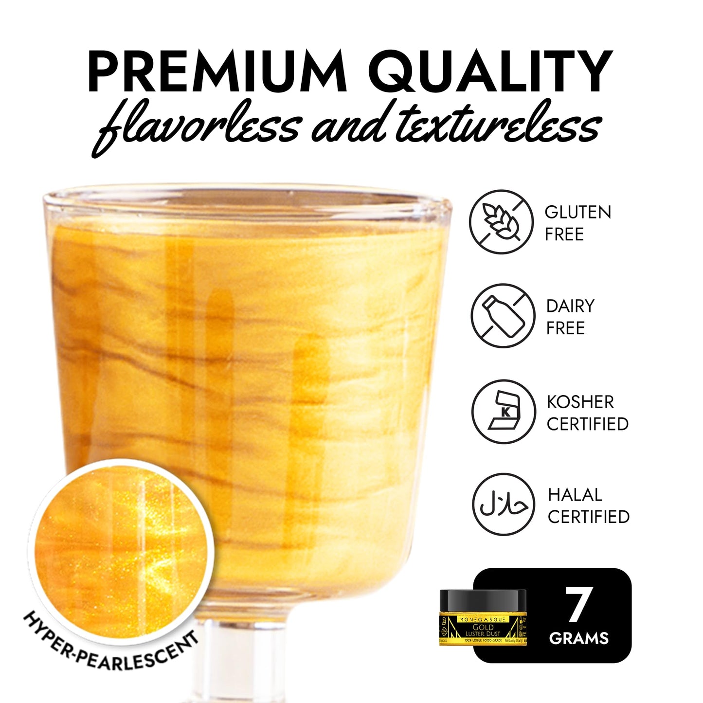 Mon  Gasque Gold Luster Dust Edible Glitter For Cocktails 7G - Premium Edible Gold Dust - Halloween Drink Decorations - Edible L