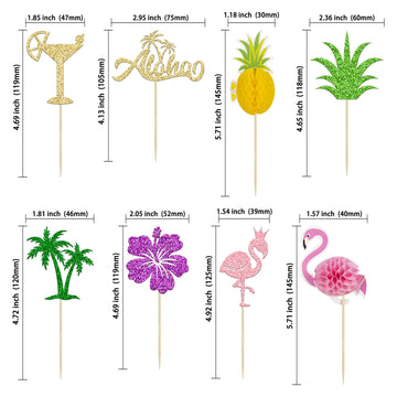 Gyufise 32Pcs Tropical Cupcake Toppers, Paper, Luau Theme, Small Size, Flamingo Design for Baby Shower and Wedding Party Decor