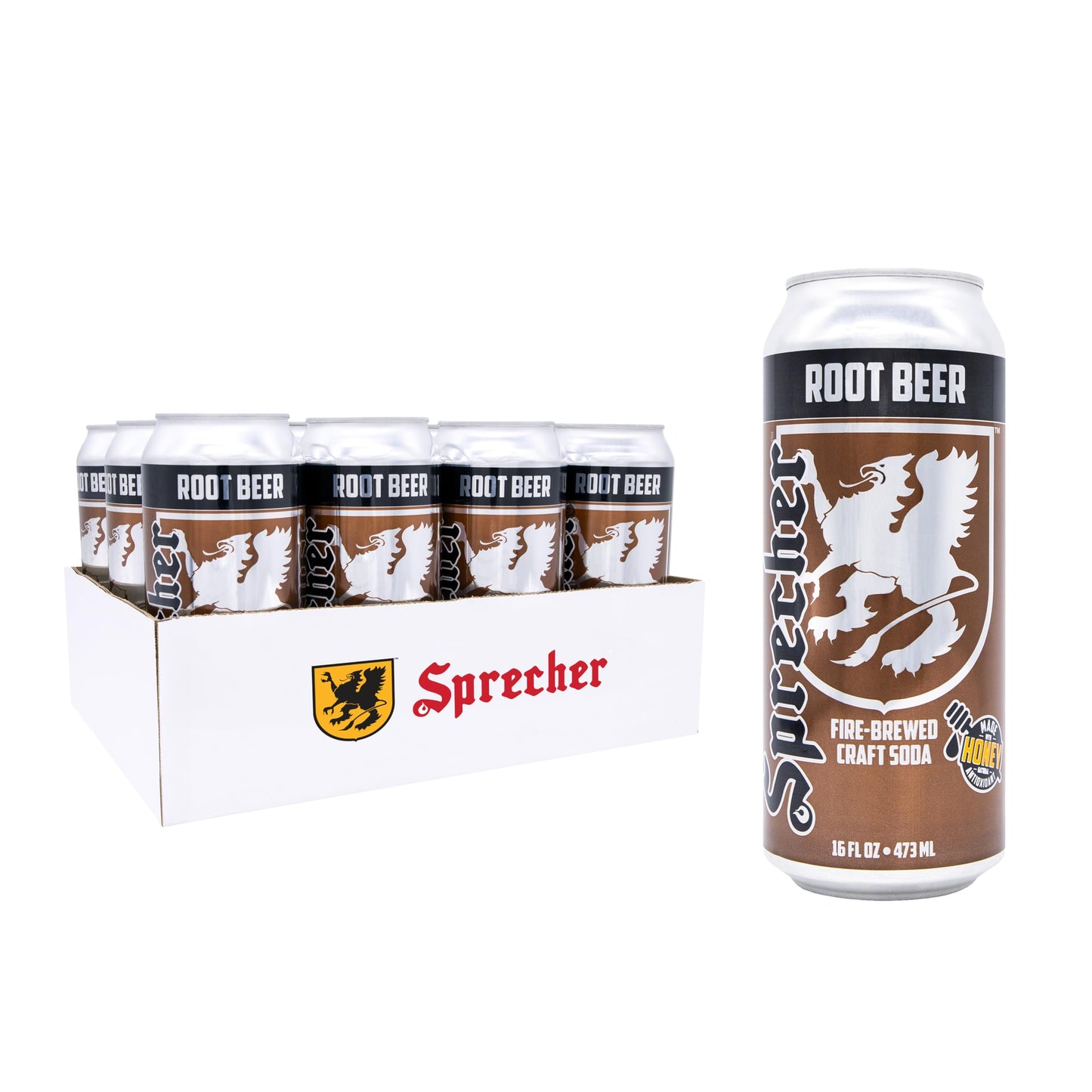 Sprecher Root Malt Drink Fire-Brewed Gourmet Craft Soda With Real Honey Energy Blend Free Gluten Free 16 Fl Oz Cans (12 Pack)
