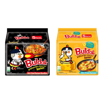Samyang Buldak Hot Spicy Chicken Ramen Noodle Korean Stir-Fried Ramen, Original & Cheese Flavor, 4.94 Oz(140G), 5 Pack For Each Flavor