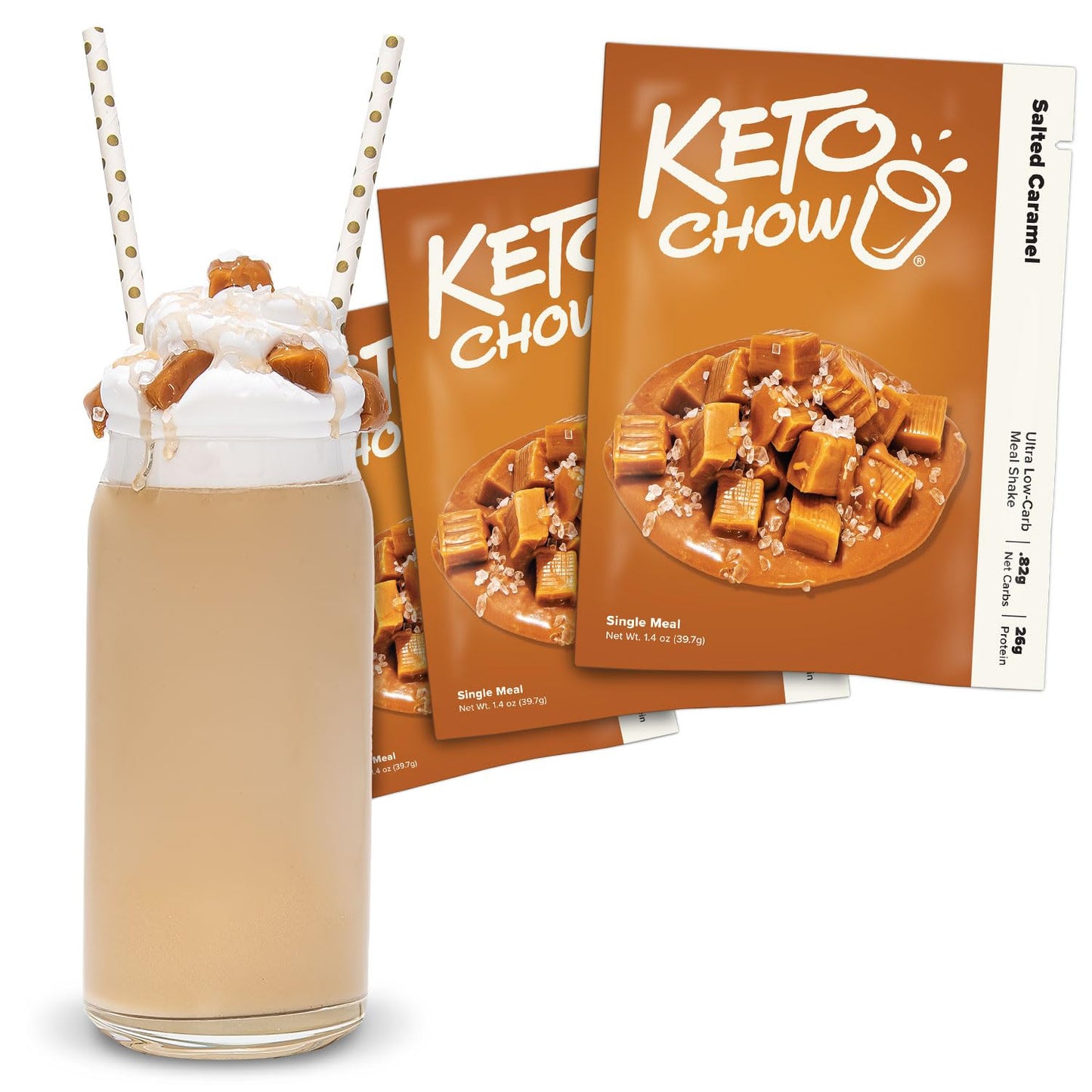 Keto Chow Keto Meal Replacement Shake Powder - Salted Caramel - Low Carb - 1.4 oz (Pack of 3)