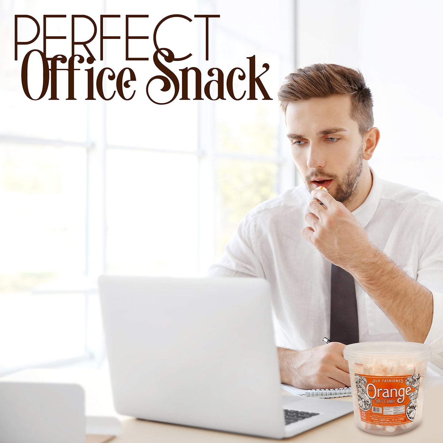 Stewart Old Fashioned Orange Candy Puffs - 27 oz Tub, Fat-Free, Gluten-Free, Pure Cane Sugar, Classic Soft/Hard Texture, Made in USA