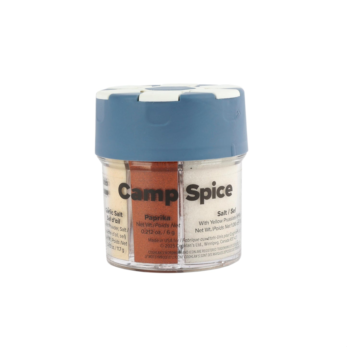 Coghlans Camp Spice - 6-in-1 Spice Shaker with Cayenne Oregano Garlic Salt Paprika Salt & Black Pepper - Compact Seasoning for Camping BBQs Travel Home Kitchens - Made in USA