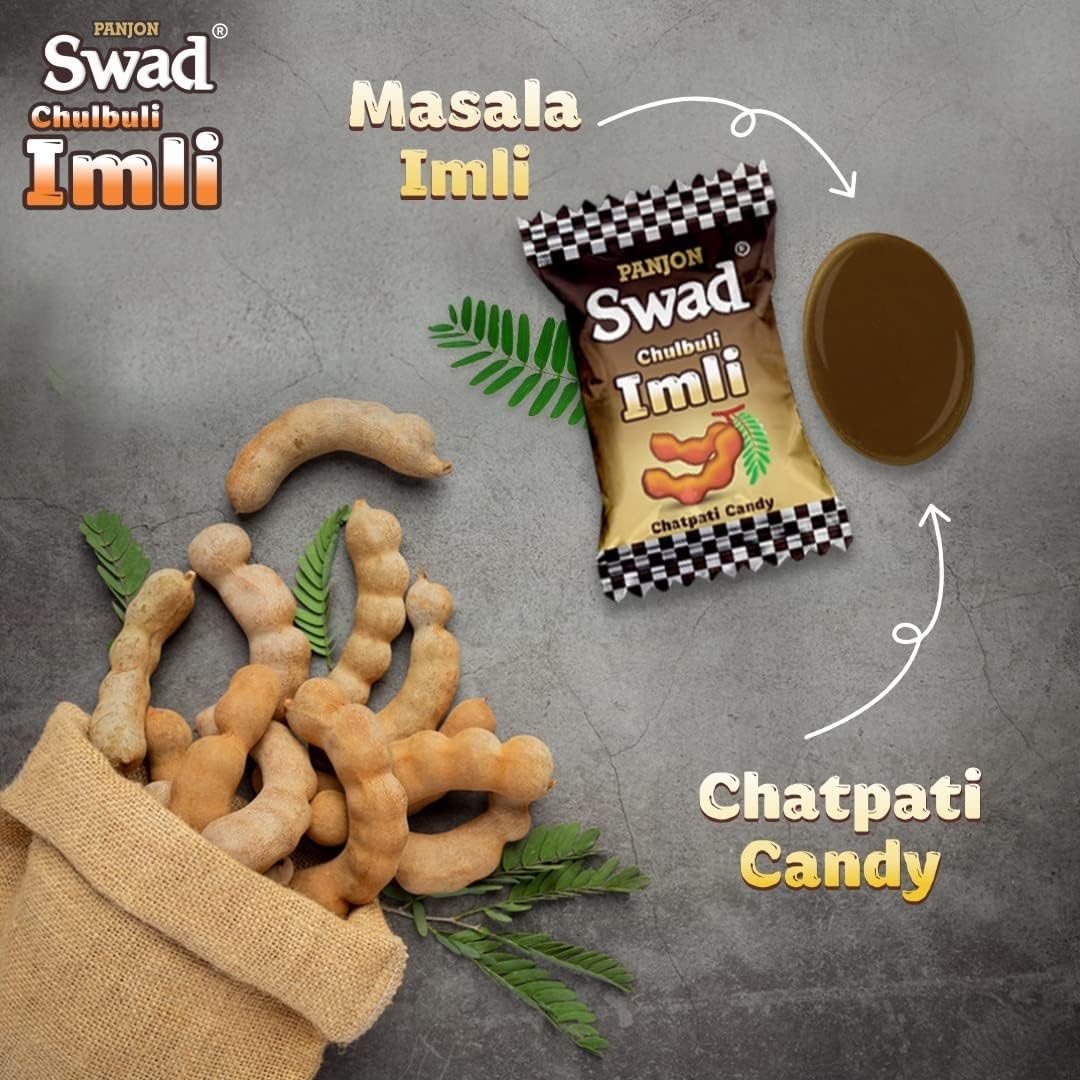 Swad Chulbuli Imli Hard Candy Jar 150 Pieces Authentic Tangy Tamarind Chatpati Candy Traditional Indian Snack Natural Ingredients Mouth Freshener Perfect Party Favor Gift
