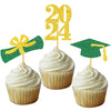 Graduation Cupcake Toppers Grad Party Decoration Food Picks Congrats Glitter Diploma Cap School Colors Supplies 24 Pcs Green Gol