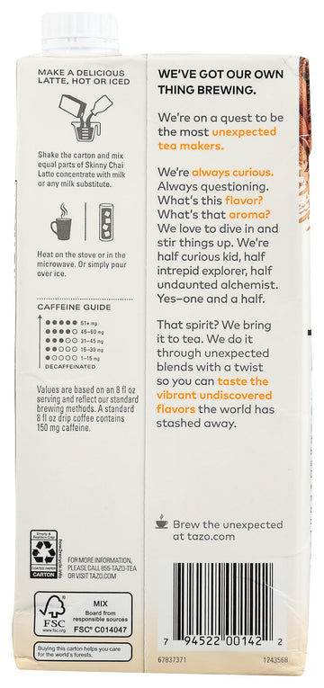 Tazo Skinny Chai Tea Latte Concentrate, 32 Fz