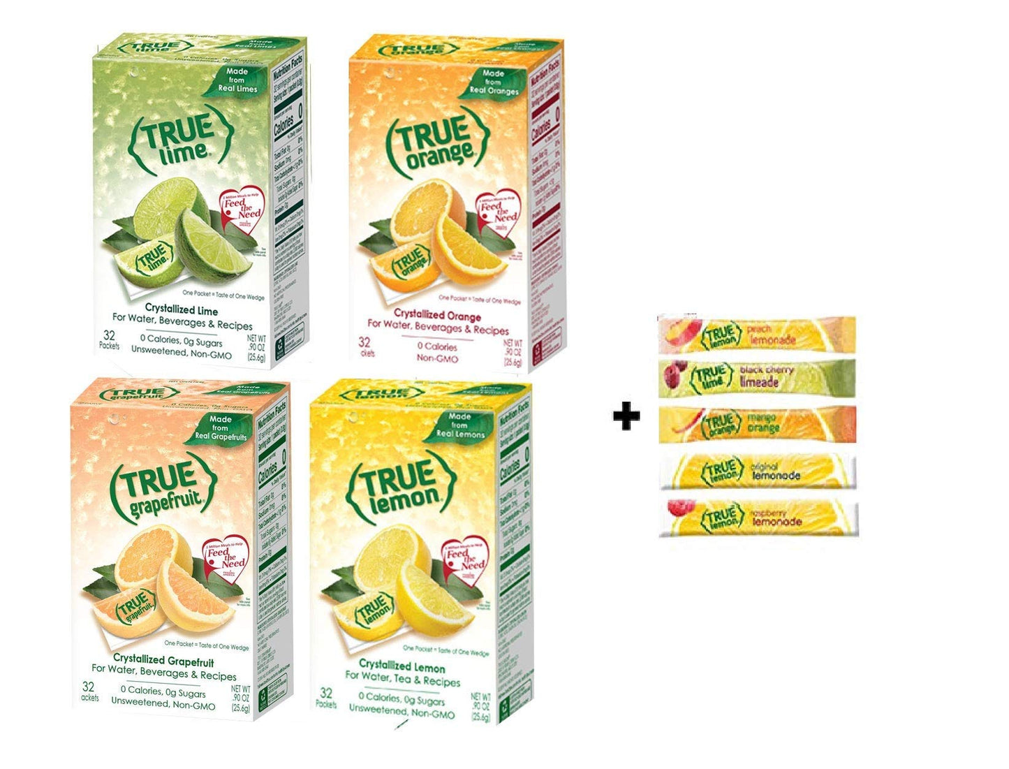True Lemon, Lime, Orange & Grapefruit 32Ct (4Bx 32Ct Each) Plus Free Sample Packs Of True Lemon Original Lemonade, Mango Orange, Peach Lemonade, Black Cherry Limeade, And Raspberry Lemonade