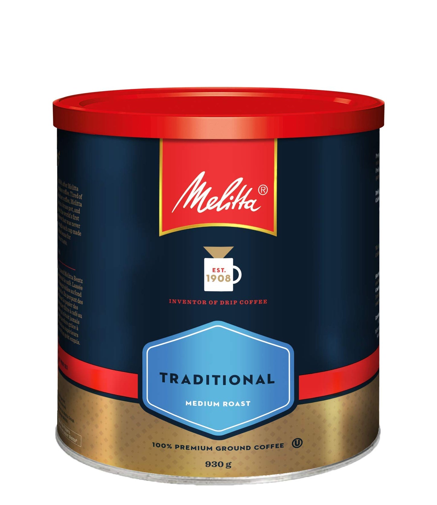 Melitta Traditional Medium Roast Coffee Ground Coffee 100% Arabica Coffee Beans Top-Grade Coffee Kosher Certified 930 G
