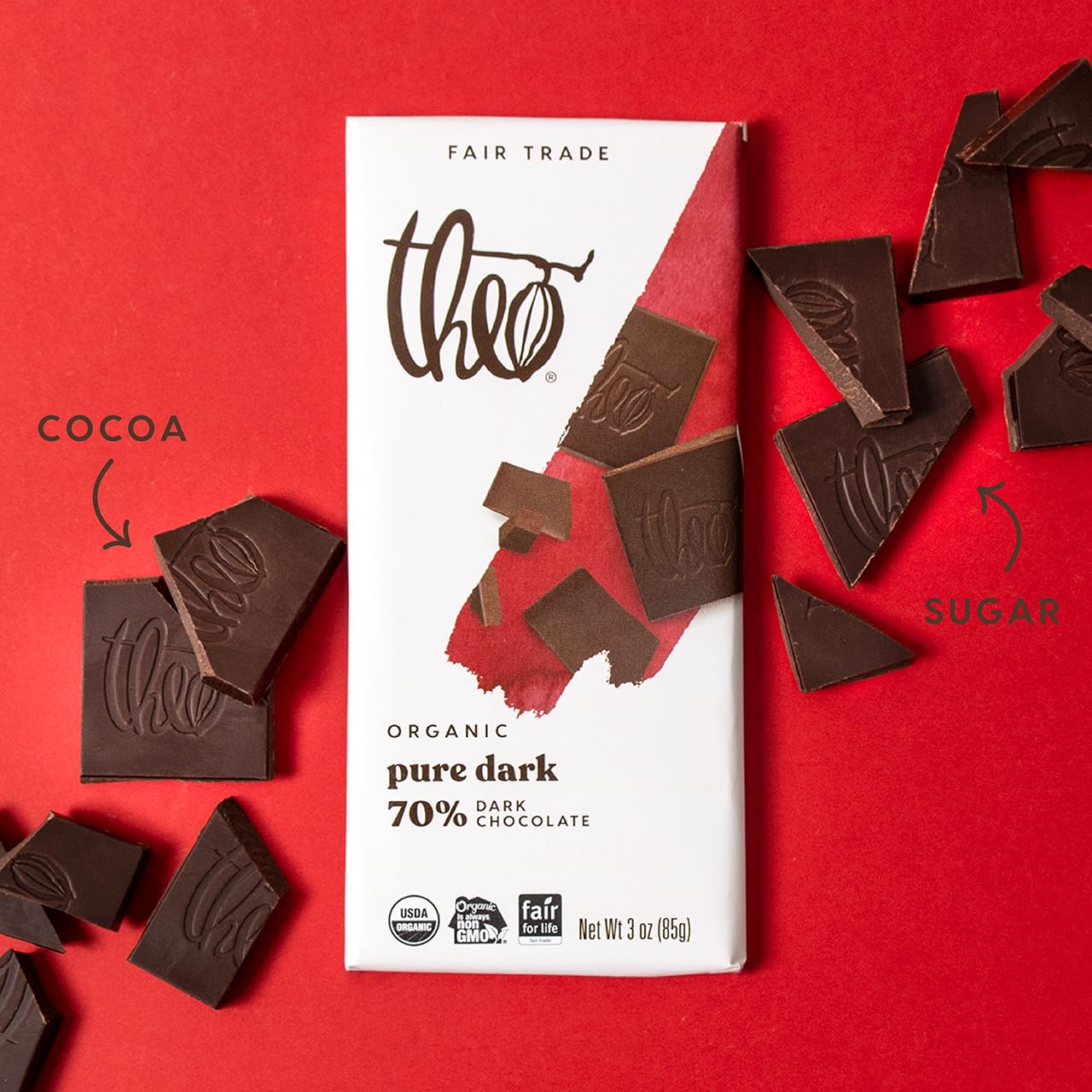 Theo Cherry Almond Organic Dark Chocolate Bar, 70% Cacao, 1 Bar | Vegan, Fair Trade