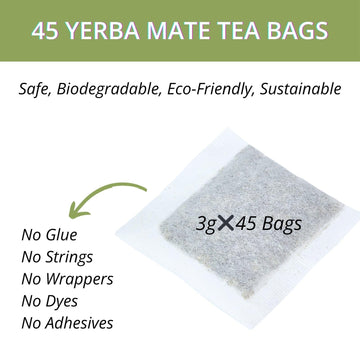 45 Yerba Mate Tea Bags, Vitalforest Unsmoked Yerba Mate Argentina, Energy Burst Yerba Tea, No Dust, No Stems, From Rainforest, R