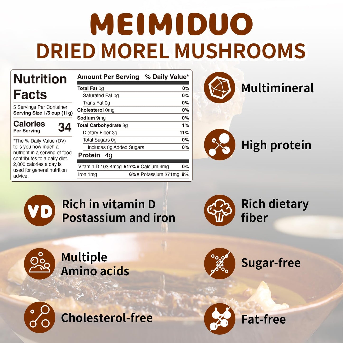 Meimiduo 2 Oz(56.7G) Grade Aaa Dried Morel Mushrooms (Morchella Conica) For Cooking, Ketone Friendly, Gluten-Free, Fat-Free, Sug