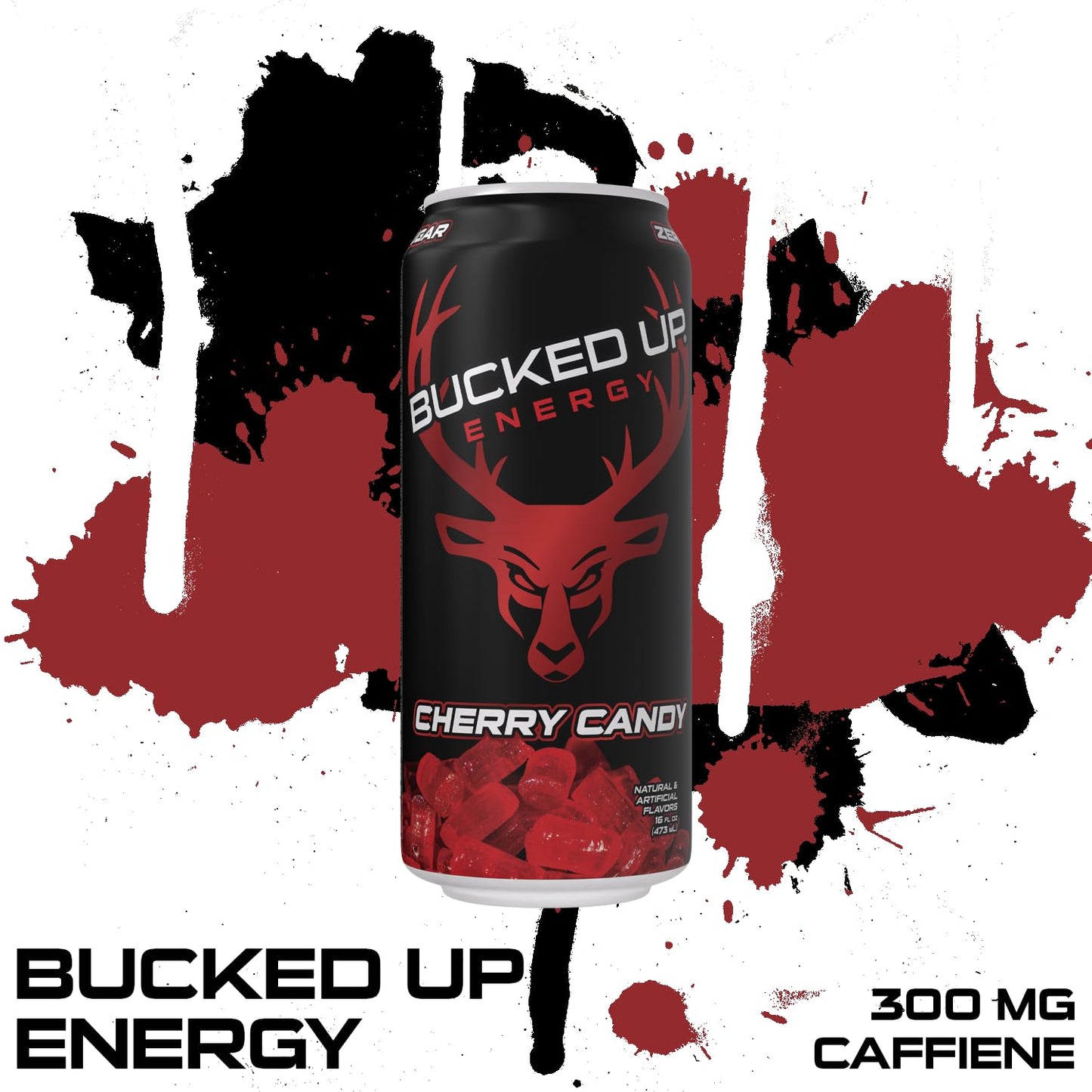 Bucked Up Energy Drink 300mg - Cherry Hard Candy Flavor - 12 Count