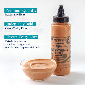 Terrapin Ridge Everything Aioli Sauce, Creamy Gourmet Condiment, 8 oz Squeeze Bottle