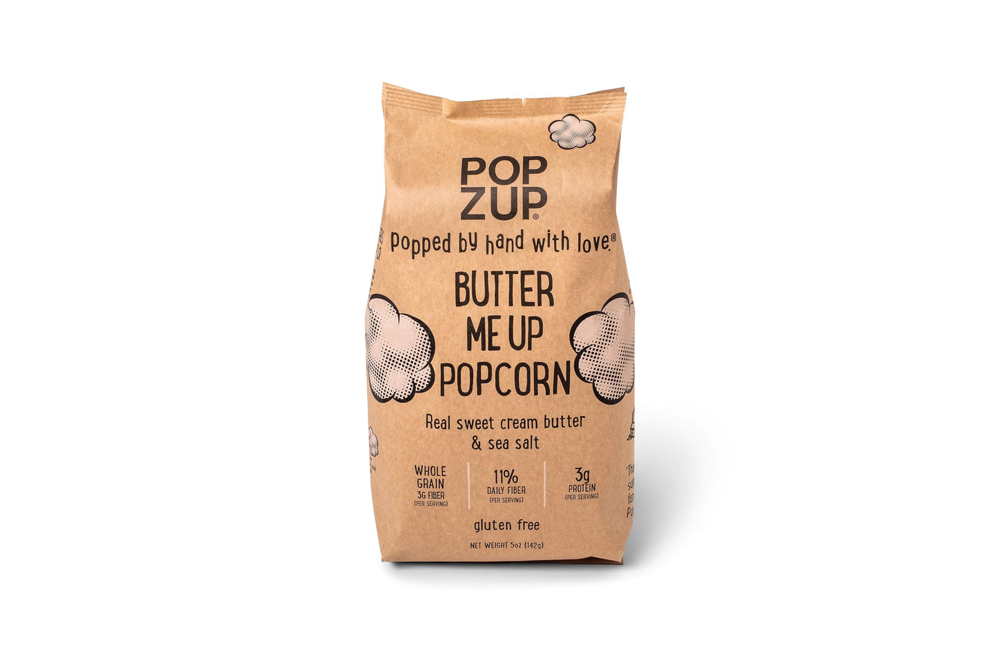 Popzup Popcorn - Gluten Free, Non-GMO, Hand-Popped & Seasoned, Butter Me Up Flavor, 5 Ounce (Pack of 2)