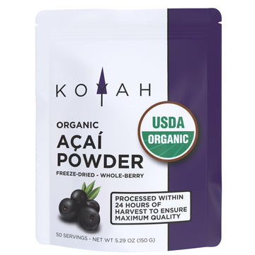 KOYAH - Organic Acai Powder (150g - 50 Servings): Brazil Grown, Freeze-Dried, 100% Pure, No Citric Acid Added, Great in Smoothie
