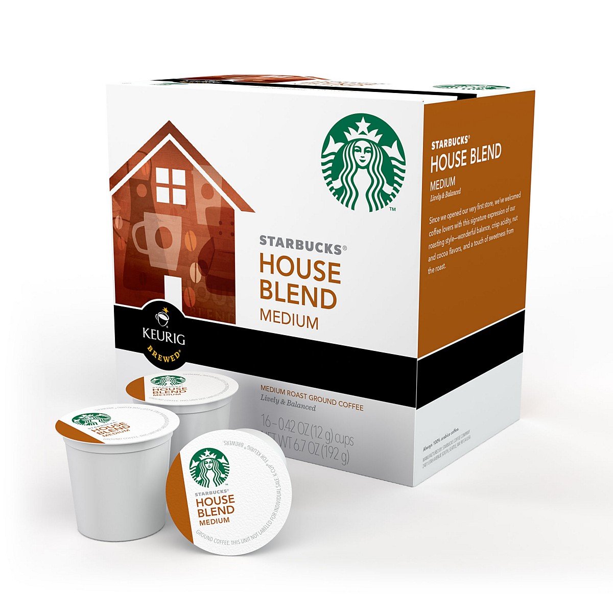 Starbucks Coffee K-Cup Pods, House Blend, Medium Roast Coffee, Notes of Toffee & Dusted Cocoa, Keurig Genuine K-Cup Pods, 10 CT