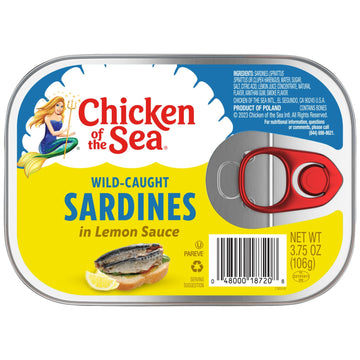 Chicken of the Sea Sardines in Lemon & Olive Oil, Wild Caught, 3.75 oz Can, Pack of 18