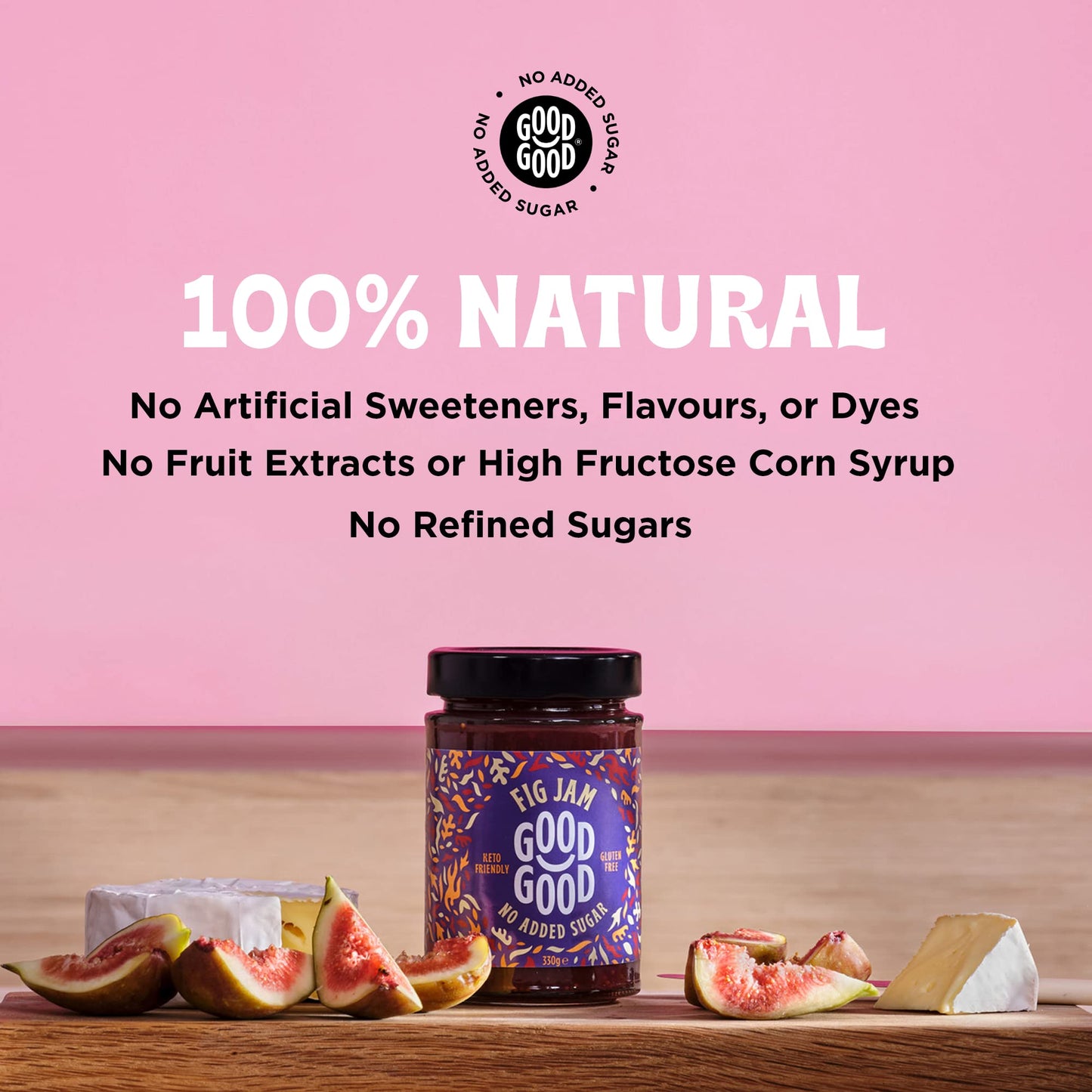 GOOD GOOD Fig Jam - No Added Sugar - Low Calorie - Gluten Free and Vegan - Diabetic and Keto Friendly - 12oz / 330g (Pack of 1)