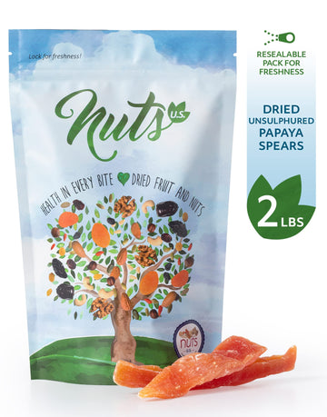 NUTS U.S. - Dried Papaya Spears (Unsulphured) | Low Sugar. Lightly Sugar Coated | No Color Added | Packed in a Resealable Bag!!!