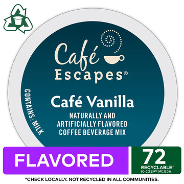Cafe Escapes Cafe Vanilla Keurig Single-Serve K-Cup Pods, 72 Count (6 Packs Of 12)