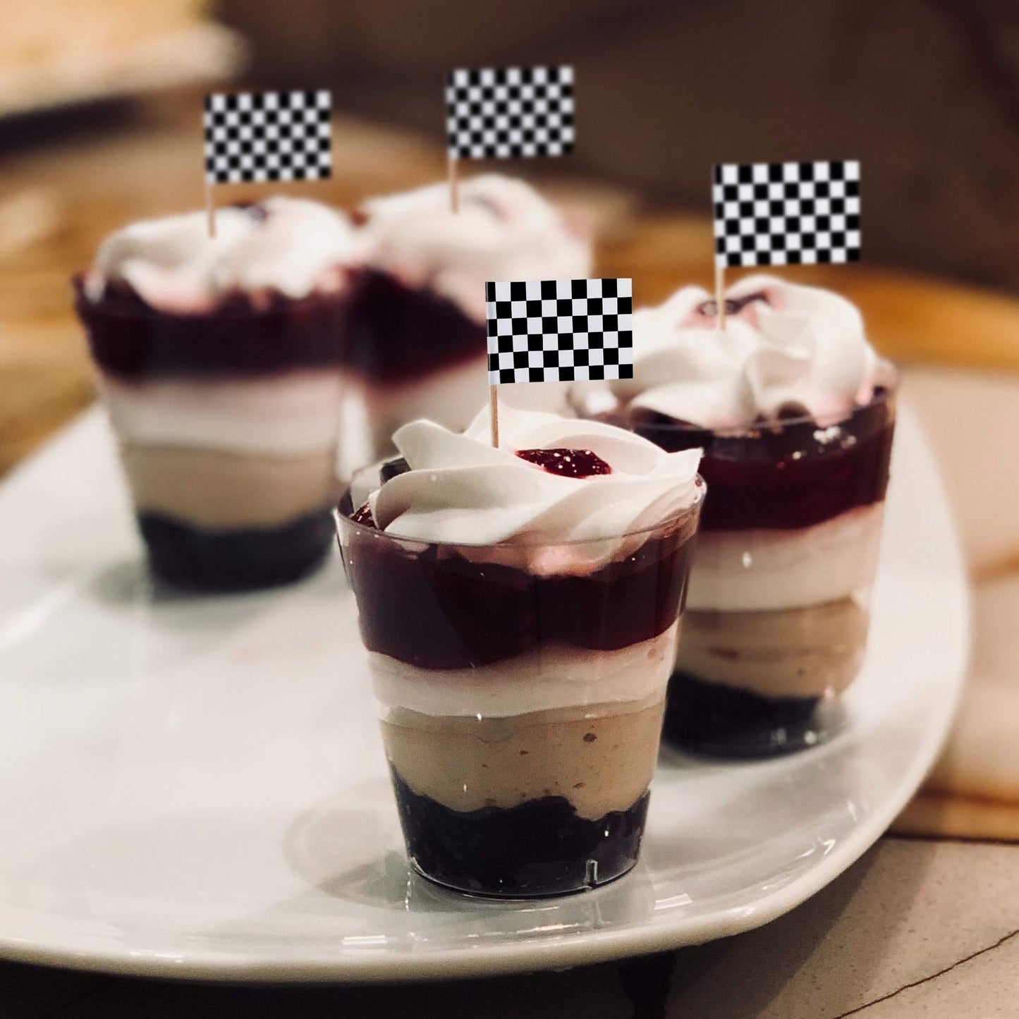 100 Pack Mini Checkered Racing Flag Finish Line Cupcake Toppers Party Decorations Picks Set (2.5 Inches Tall)