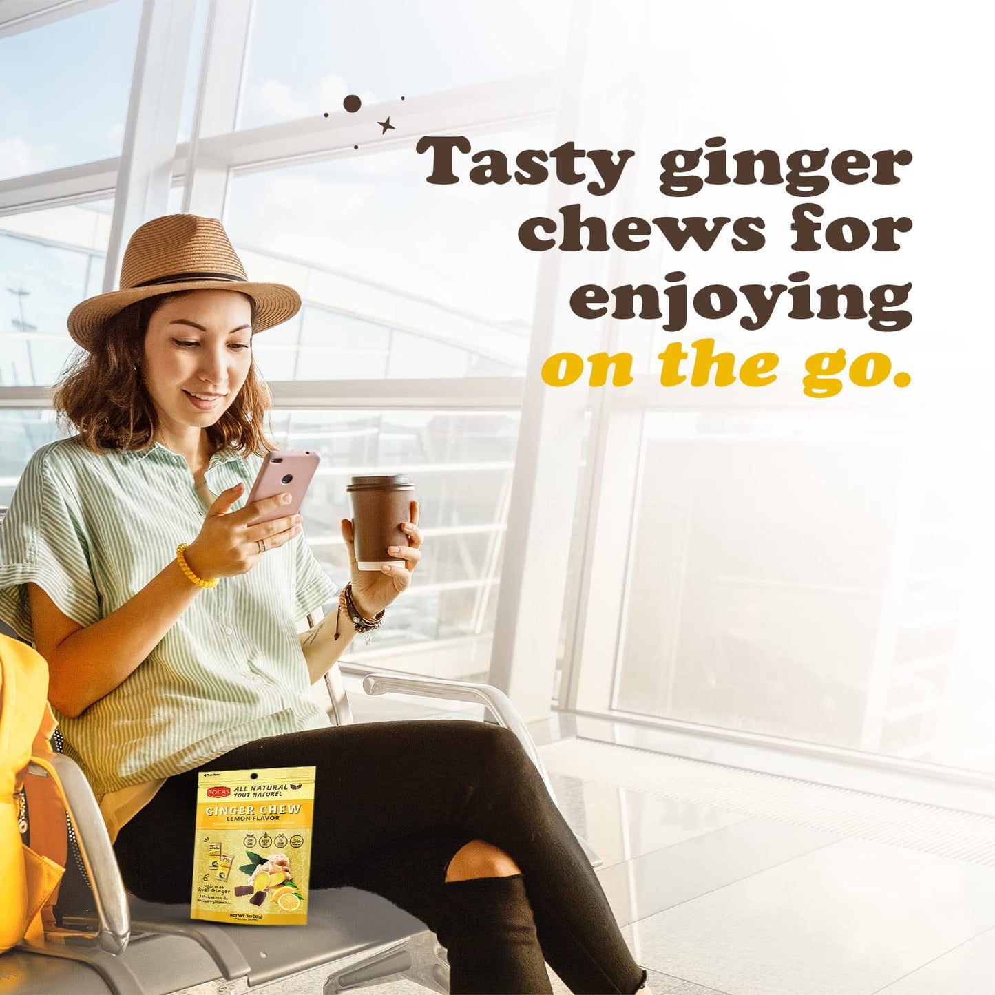 Pocas Lemon Ginger Chews - Sweet And Zesty Ginger Chew, Individually Wrapped Low-Calorie Snacks, Ginger Candy Made With Pure Cane Sugar, 3 Oz Ea (Pack Of 4)