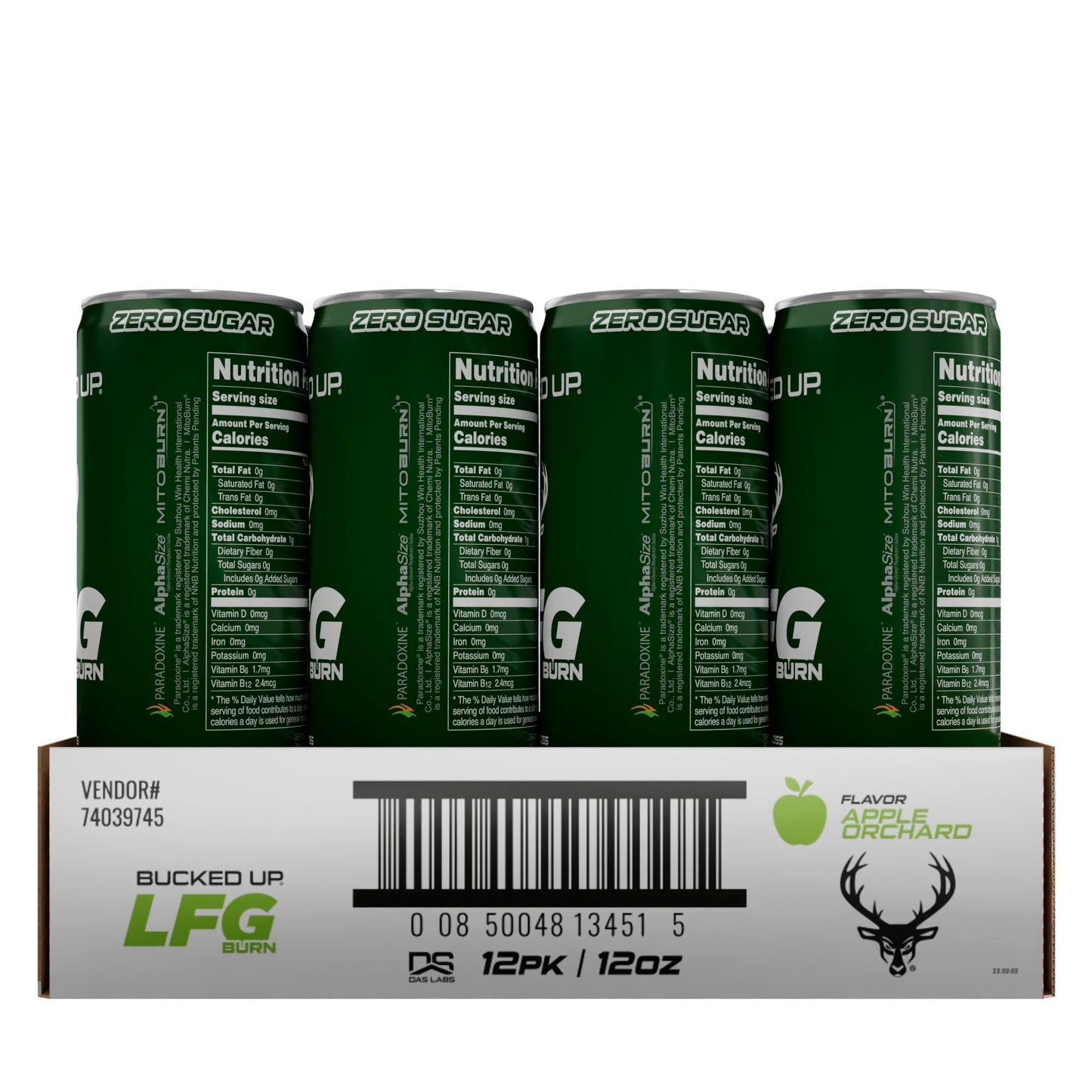 Bucked Up LFG BURN Energy Drink - Zero Sugar - 12 Pack (Apple Orchard)