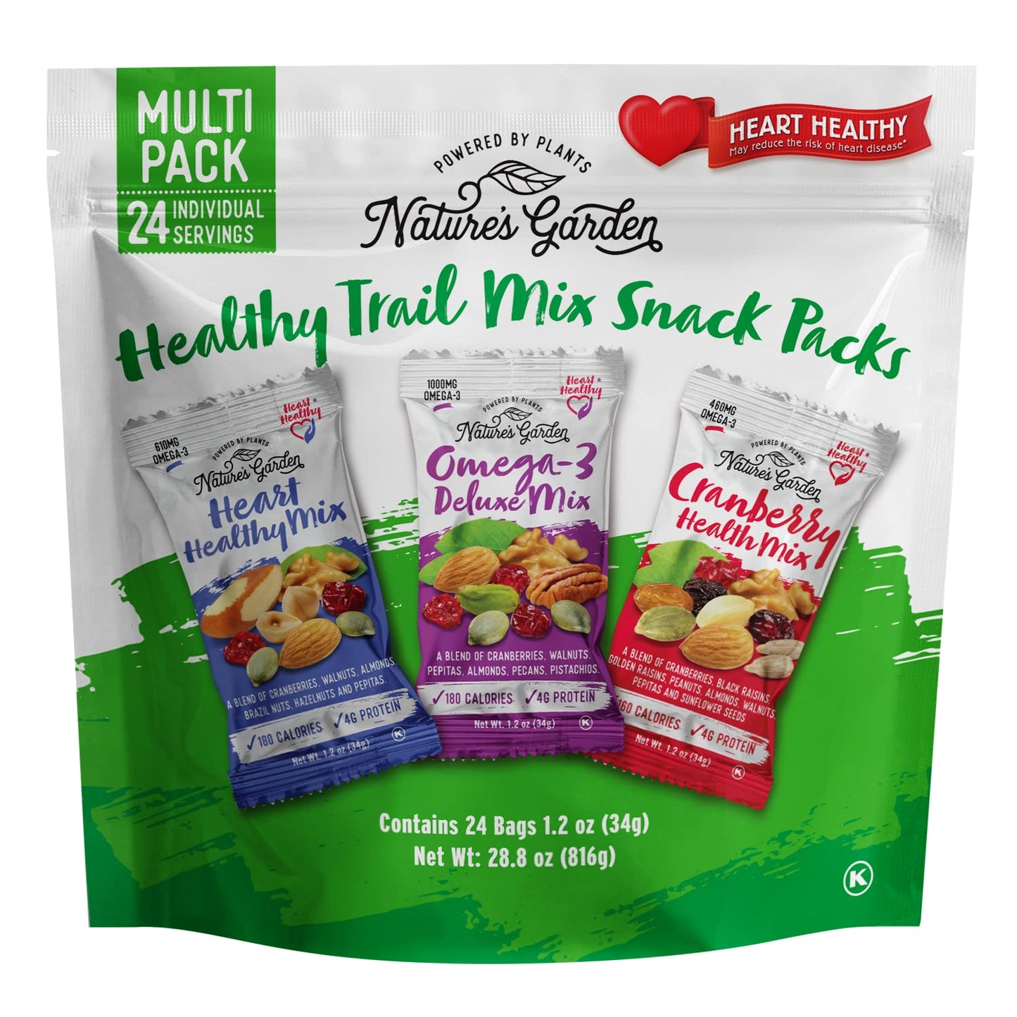 Nature'S Garden Healthy Trail Mix Snack Packs - Mixed Nuts, Heart Healthy Nuts, Omega-3 Rich, Cranberries, Pumpkin Seeds, Perfec