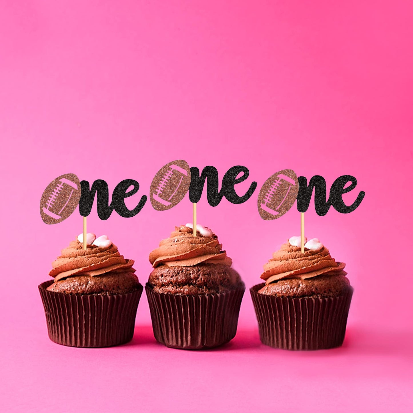 Ercadio 24 Pack Rugby One Cupcake Toppers Glitter American Football 1St Birthday Cupcake Picks Sports Theme One Cupcake Decors F