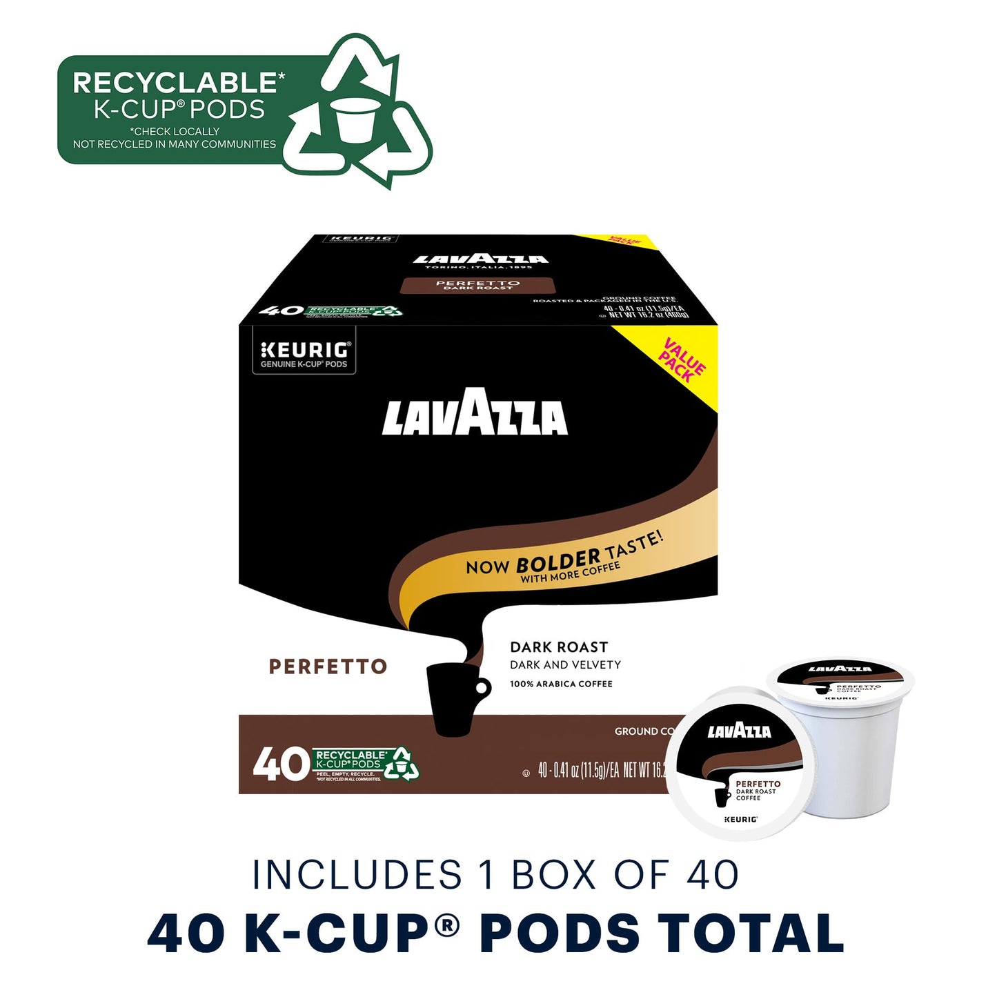 Lavazza Perfetto Coffee K-Cups for Keurig Brewer, 40 Count, Rich Coffee Flavor, Convenient Single-Serve Pods