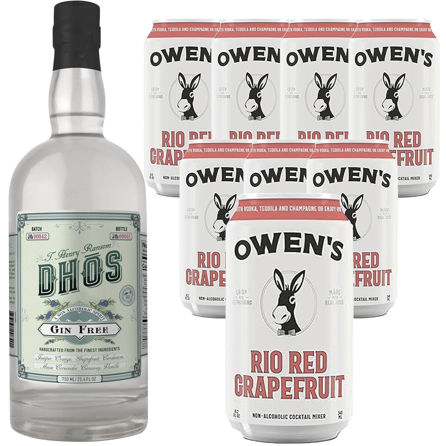 ChromaCast Dhos Handcrafted Non-Alcoholic Gin & Owen’s Mixers Set - 750 ML & 8.2 OZ Cans - Perfect for Mocktails