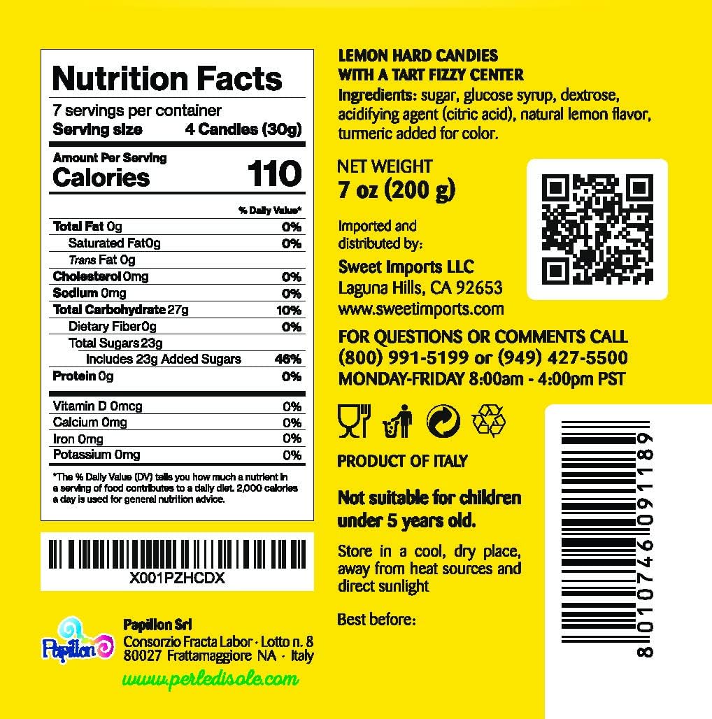 Perle Di Sole Italian Lemon Drops Hard Candy Individually Wrapped (7.05 Oz) Made With Essential Oils Of Lemons From The Amalfi C