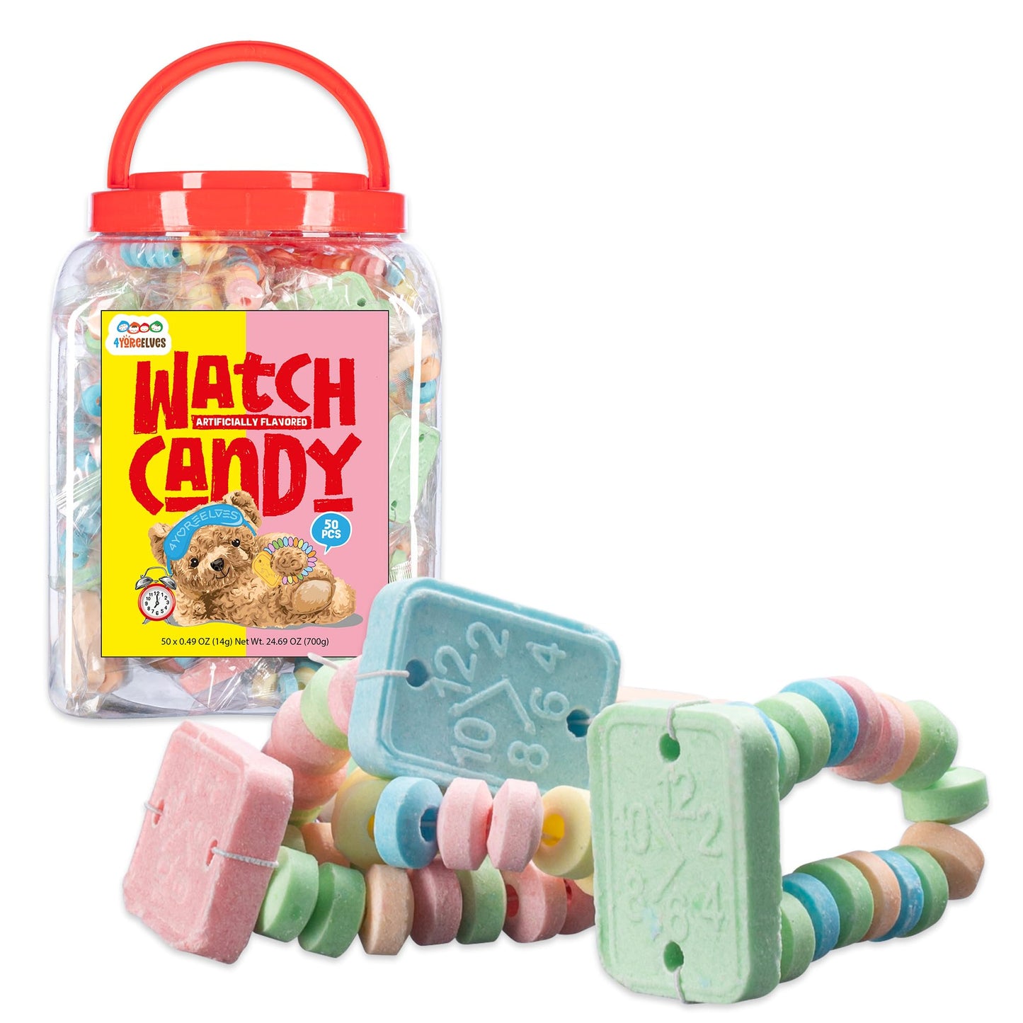 50 Candy Bracelet Watches Individually Wrapped, Taste Nostalgia With Our Playful And Delicious Candy Jewelry, Perfect For Party