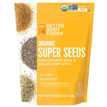 BetterBody Foods Superfood Organic Super Seeds - Blend of Organic Chia Seeds, Milled Flax Seed, Hemp Hearts, Add to Smoothies Sh